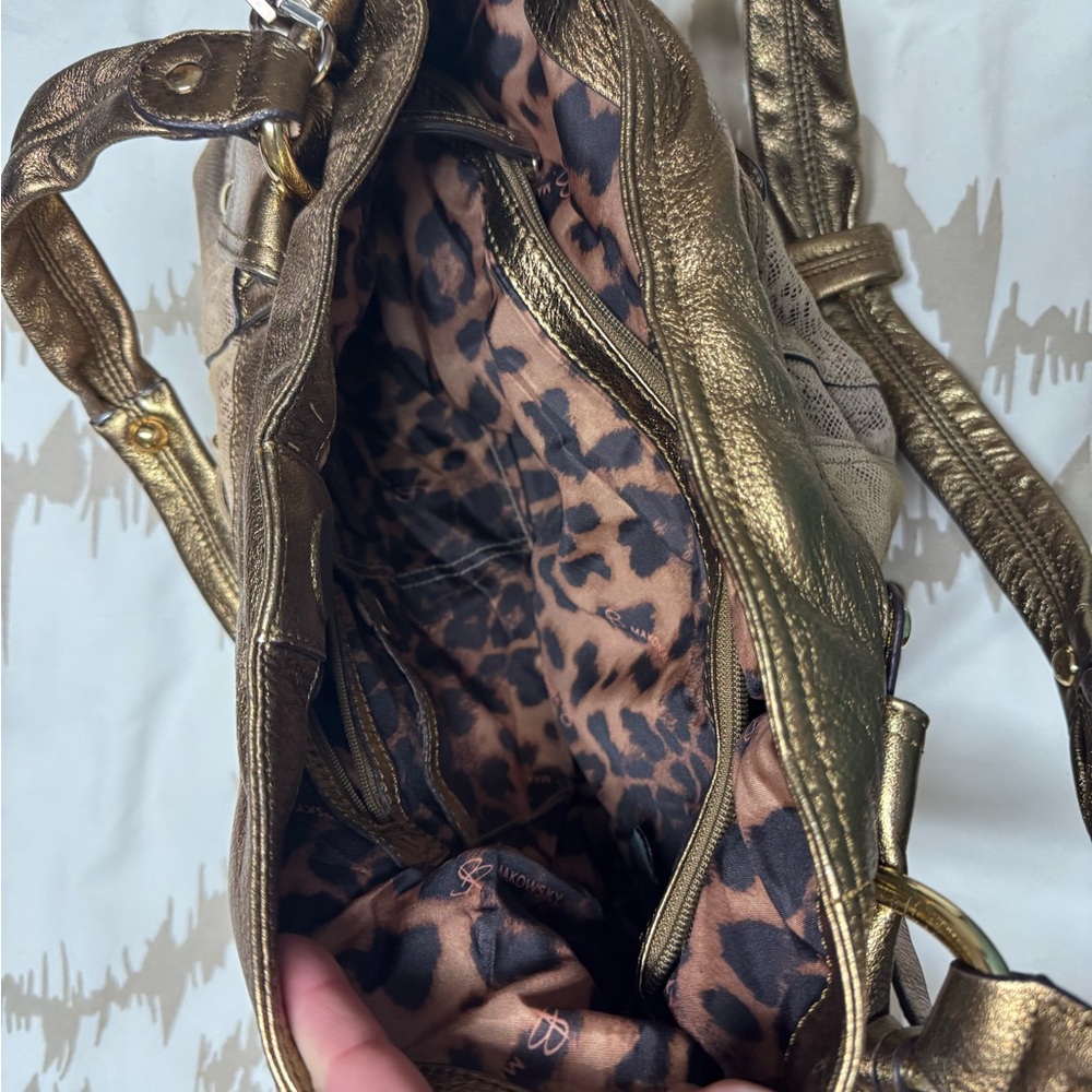 B. Makowsky Metallic Gold and Textured Tan Shoulder Bag - Picture 2 of 2